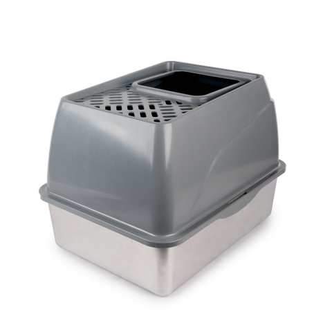 Go Fresh - Stainless Steel No Mess Cat Litter Box - Grey