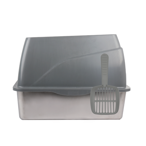 Go Fresh - Stainless Steel No Mess Cat Litter Box - Grey