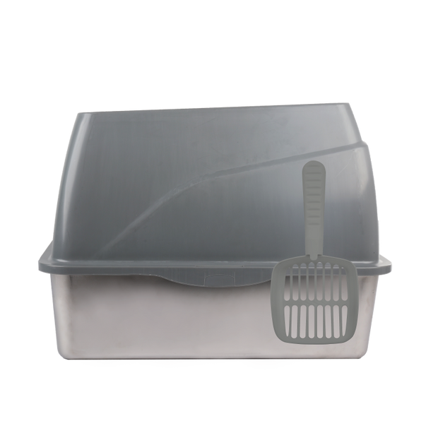 Go Fresh - Stainless Steel No Mess Cat Litter Box - Grey