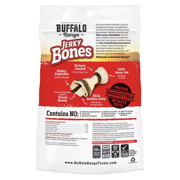 Buffalo Range Natural, Grain Free Jerky Bone Rawhide Bones 3pc