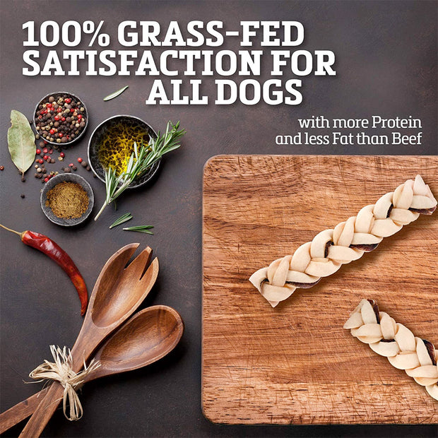 Buffalo Range Natural, Grain Free Jerky Braid Rawhide Chews for Dogs 5pc