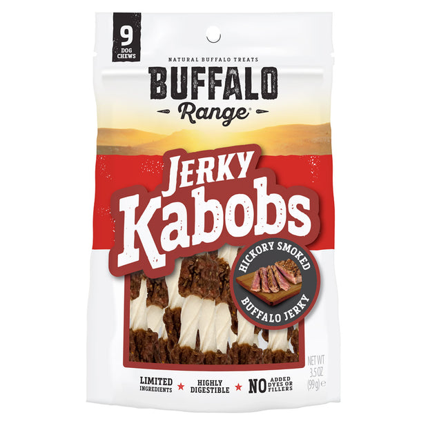 Buffalo Range Natural, Grain Free Jerky Kabob Rawhide Chews for Dogs