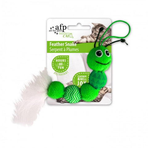 All For Paws Feather Snake - Green - Cat Toys