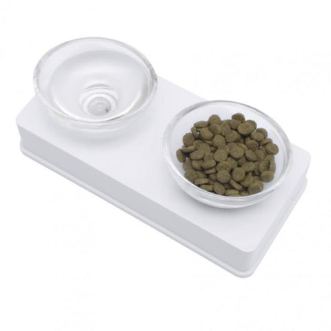 Catit Elevated Glass Diner - White - Cat Feeders & Bowls