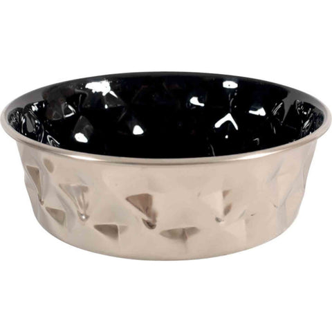 Diamonds Stainless Non-Slip Dog Bowls - Black - Dog Bowls & 