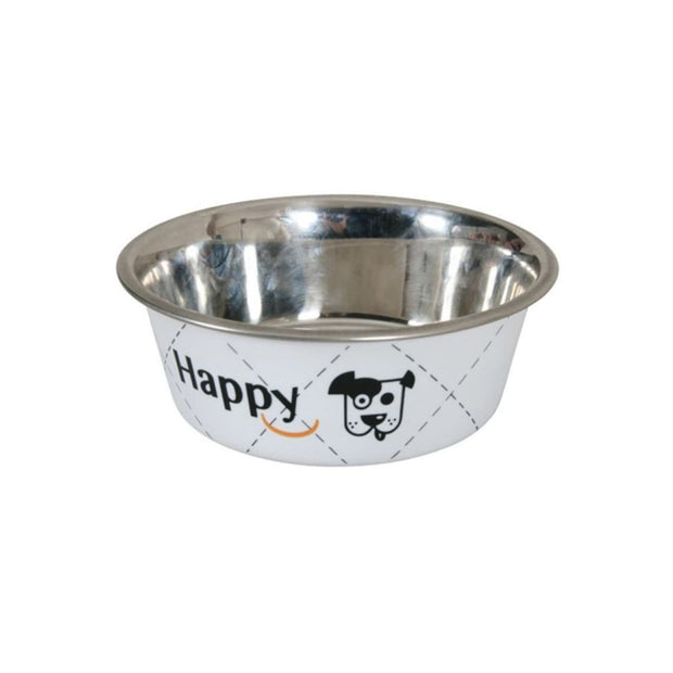 Happy Stainless Steel Dog Bowls - White - Dog Bowls & 