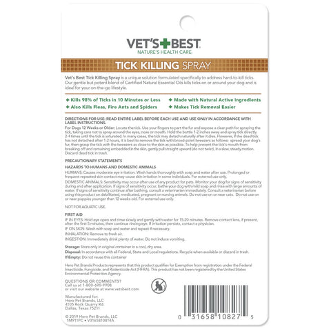 Vets Best Plant-based Tick Killing Spray (1fl.oz)